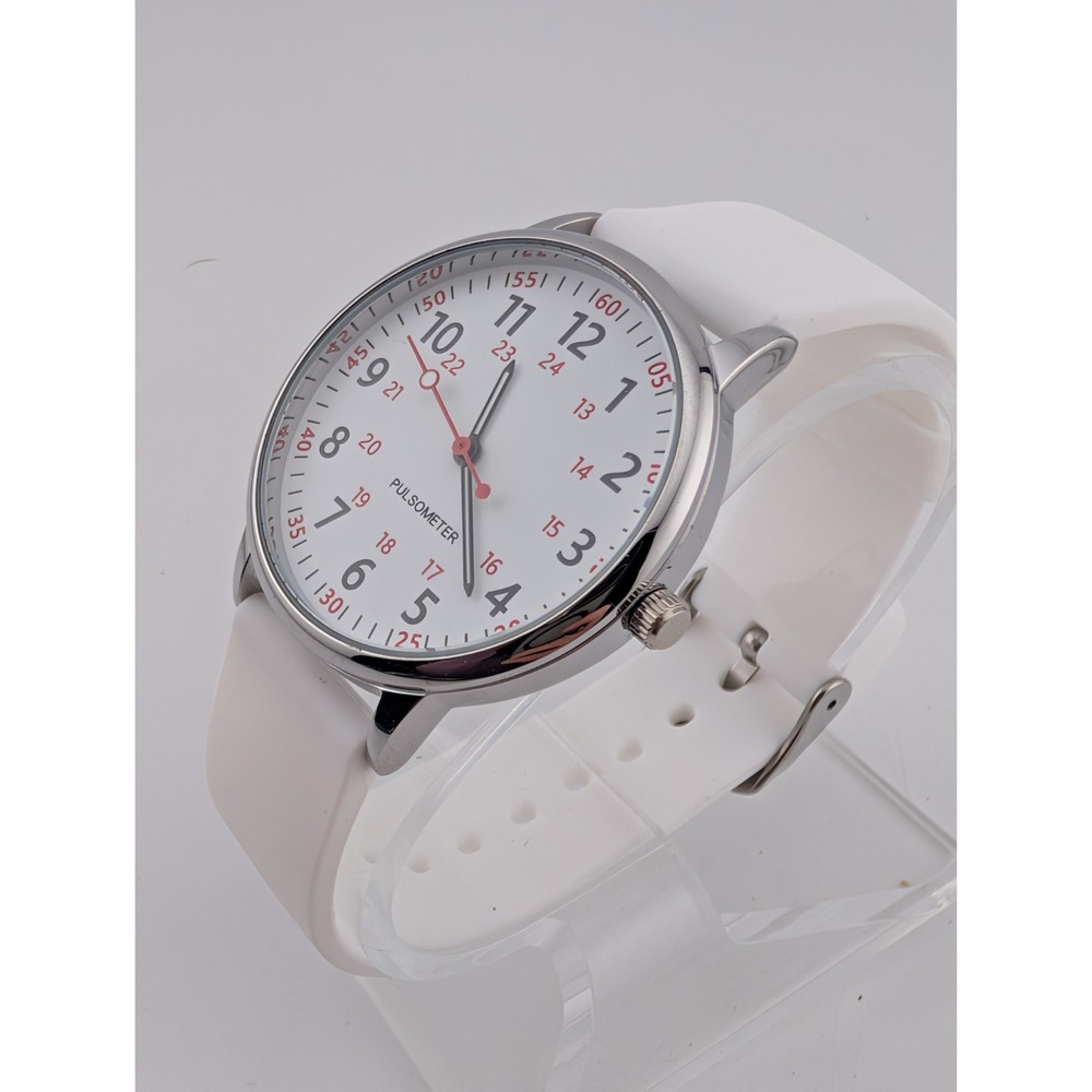 Pulsometer Unisex Watch 38mm Silver Case White Silicone Band- New Battery - Picture 3 of 9